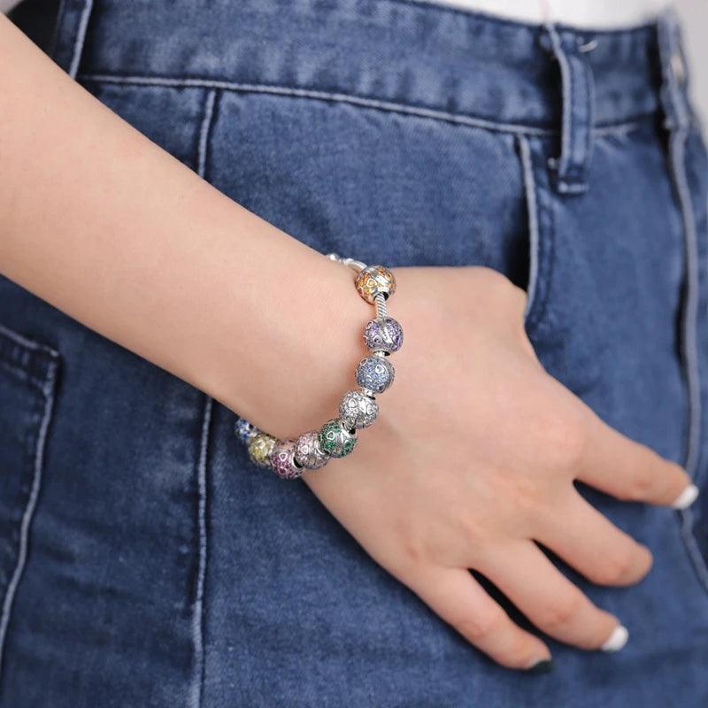 Round Birthstone Charm Bead in Sterling Silver: Fits Pandora Bracelet