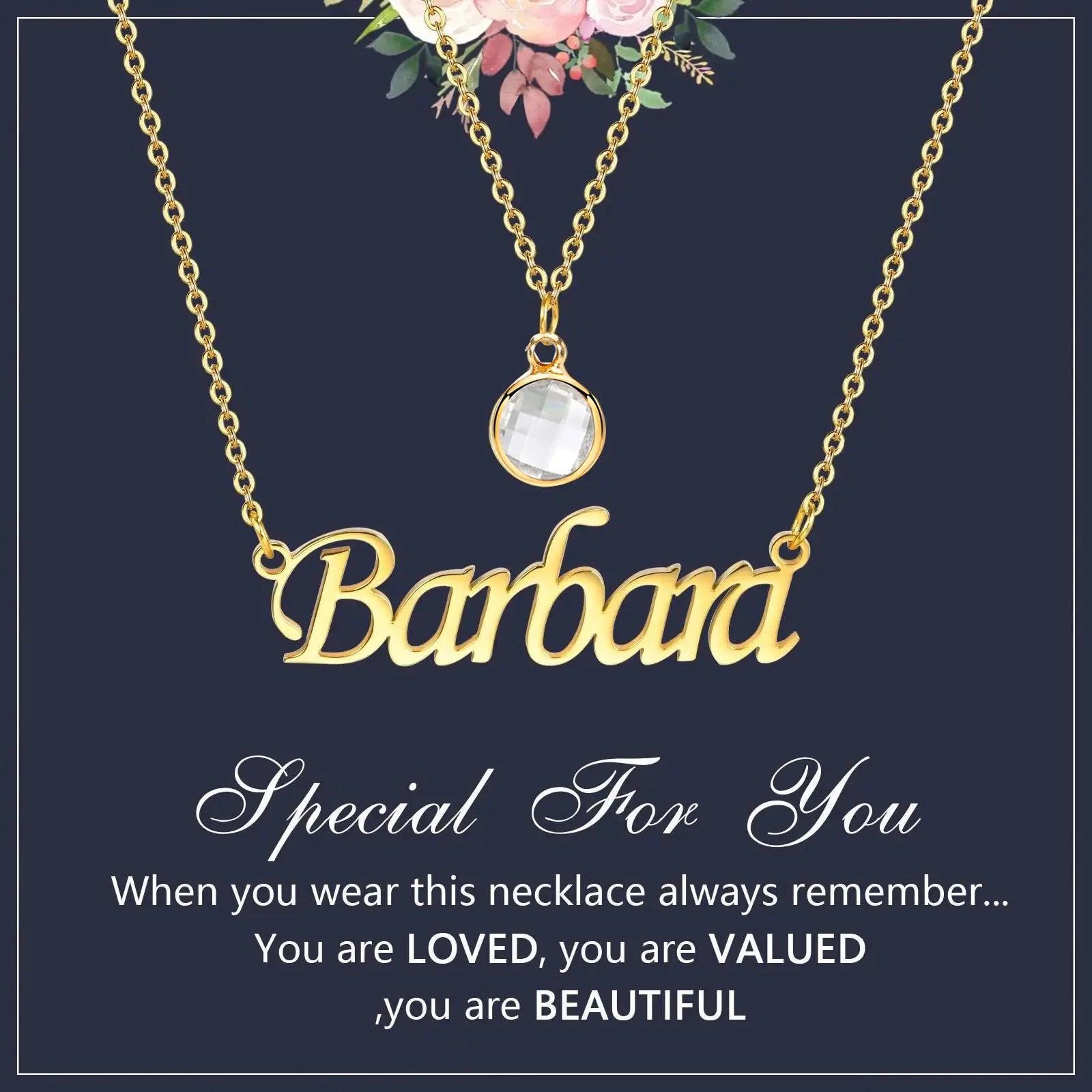 Personalized Women's Name Necklace Pendant with Birthstone