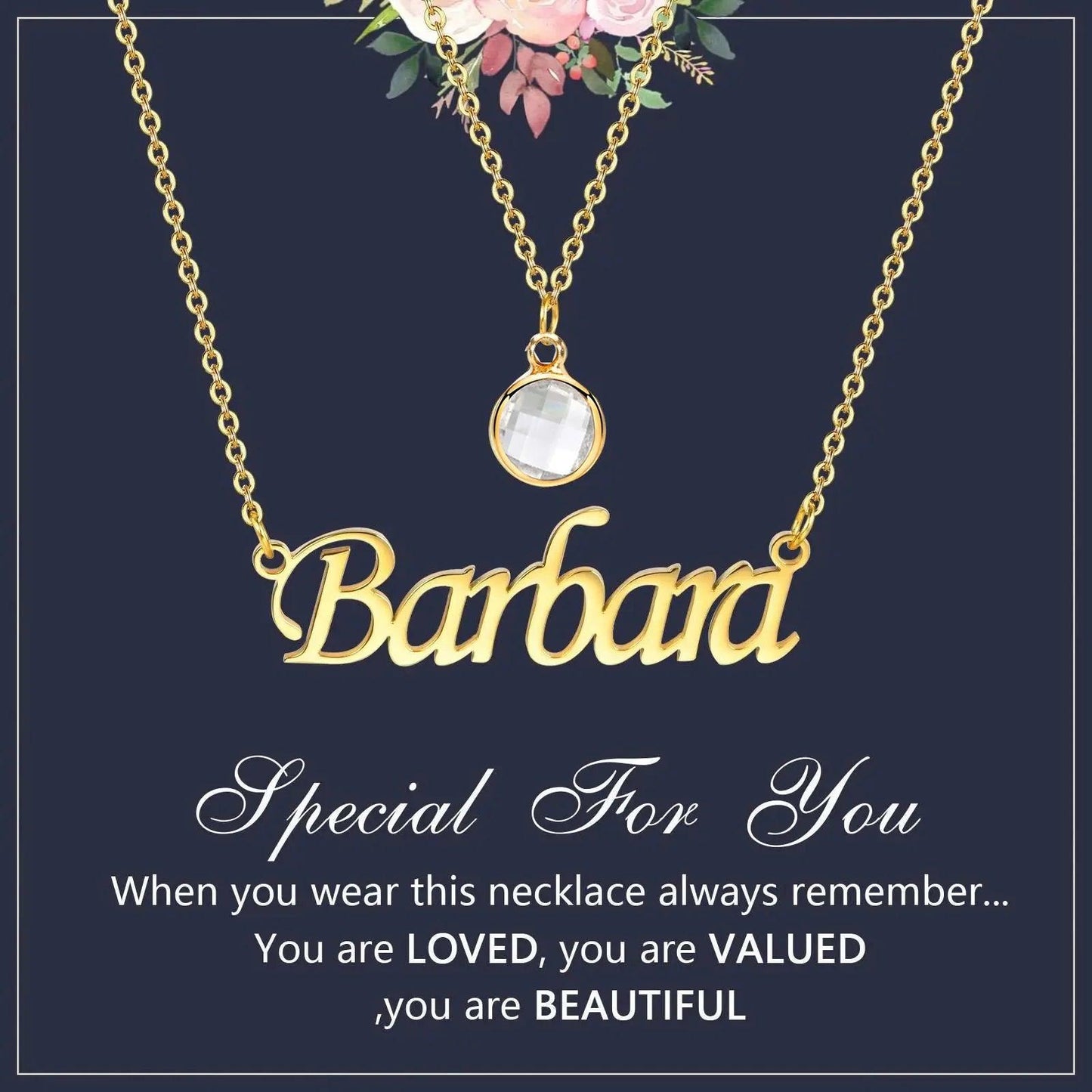 Personalized Women's Name Necklace Pendant with Birthstone