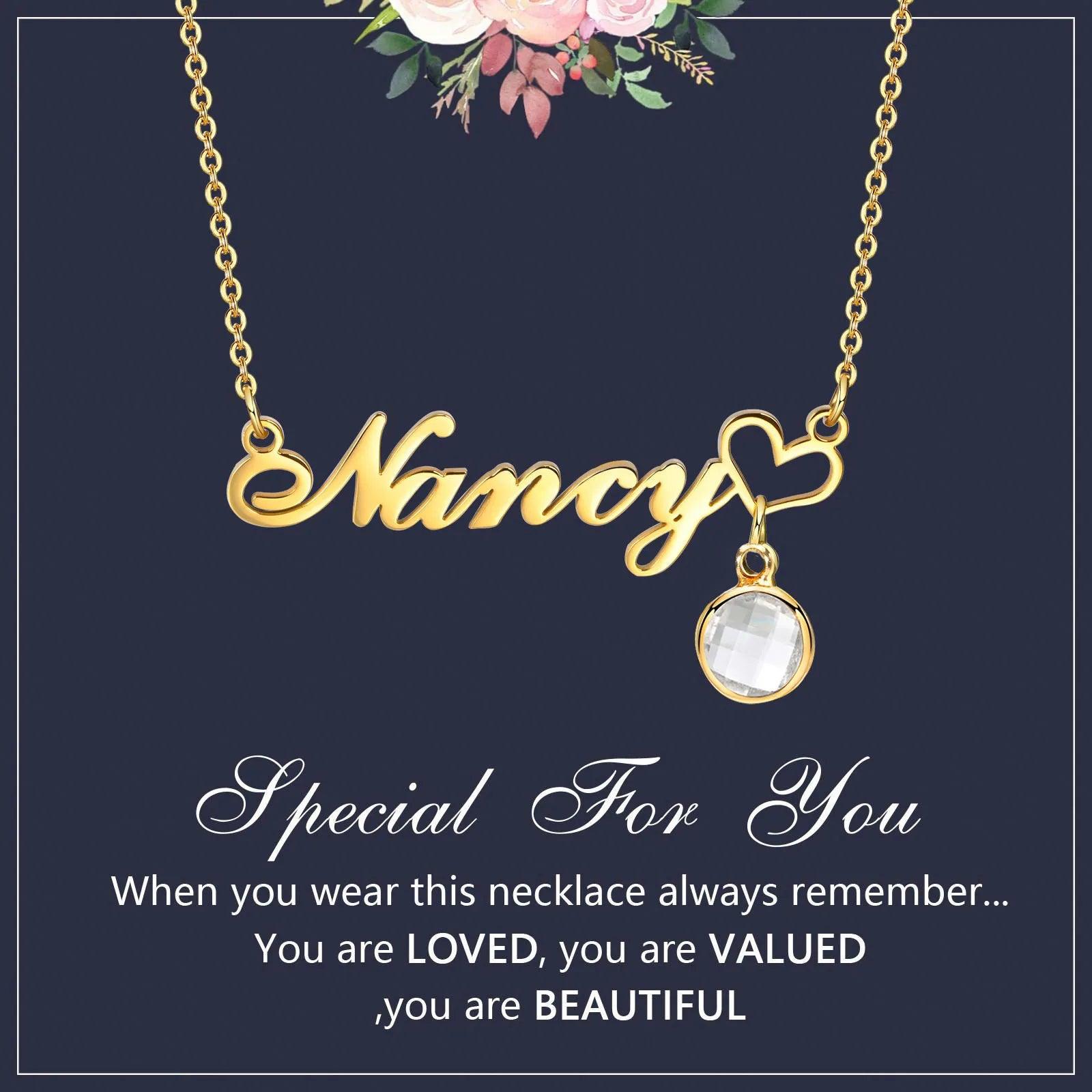 Personalized Women's Name Necklace Pendant with Birthstone