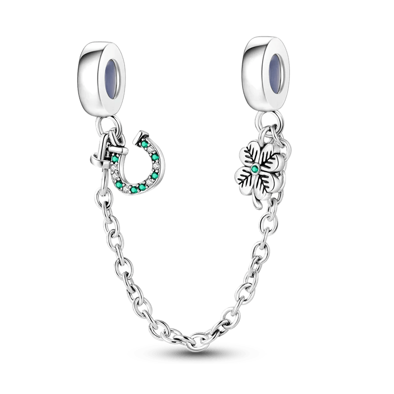 Horseshoe & Clover Pandora Safety Chain Charms for Pandora Bracelet