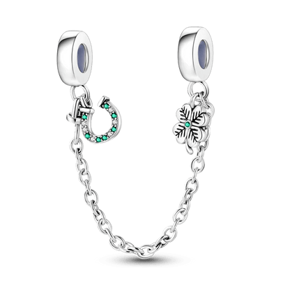 Horseshoe & Clover Pandora Safety Chain Charms for Pandora Bracelet