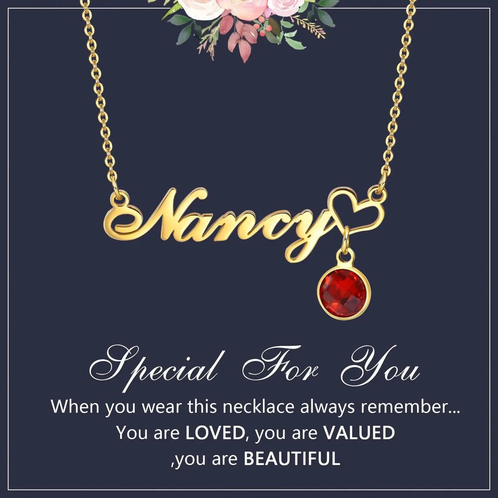 Personalized Women's Name Necklace Pendant with Birthstone