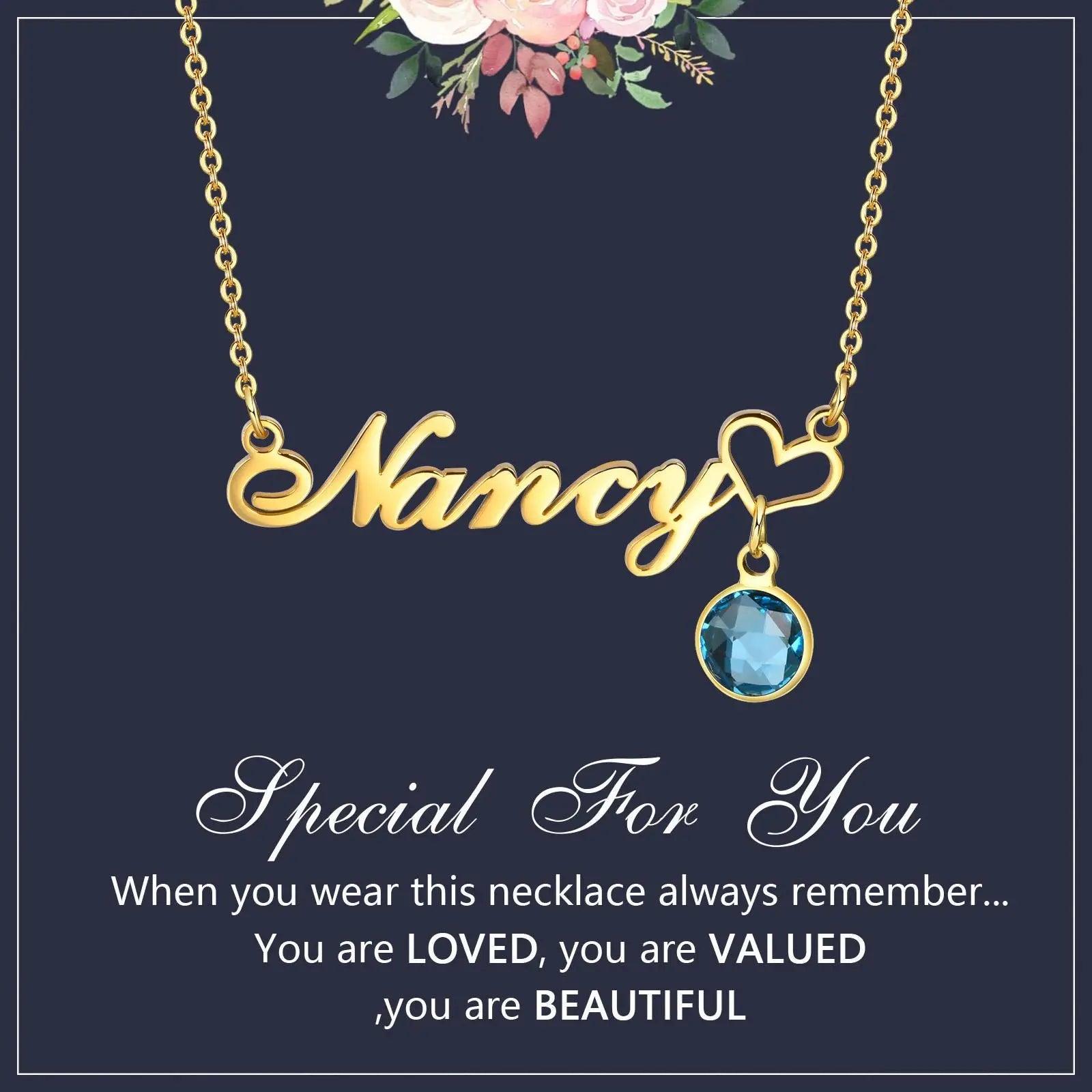 Personalized Women's Name Necklace Pendant with Birthstone