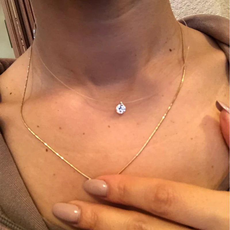 Zircon Round Pendant Choker Silver necklace