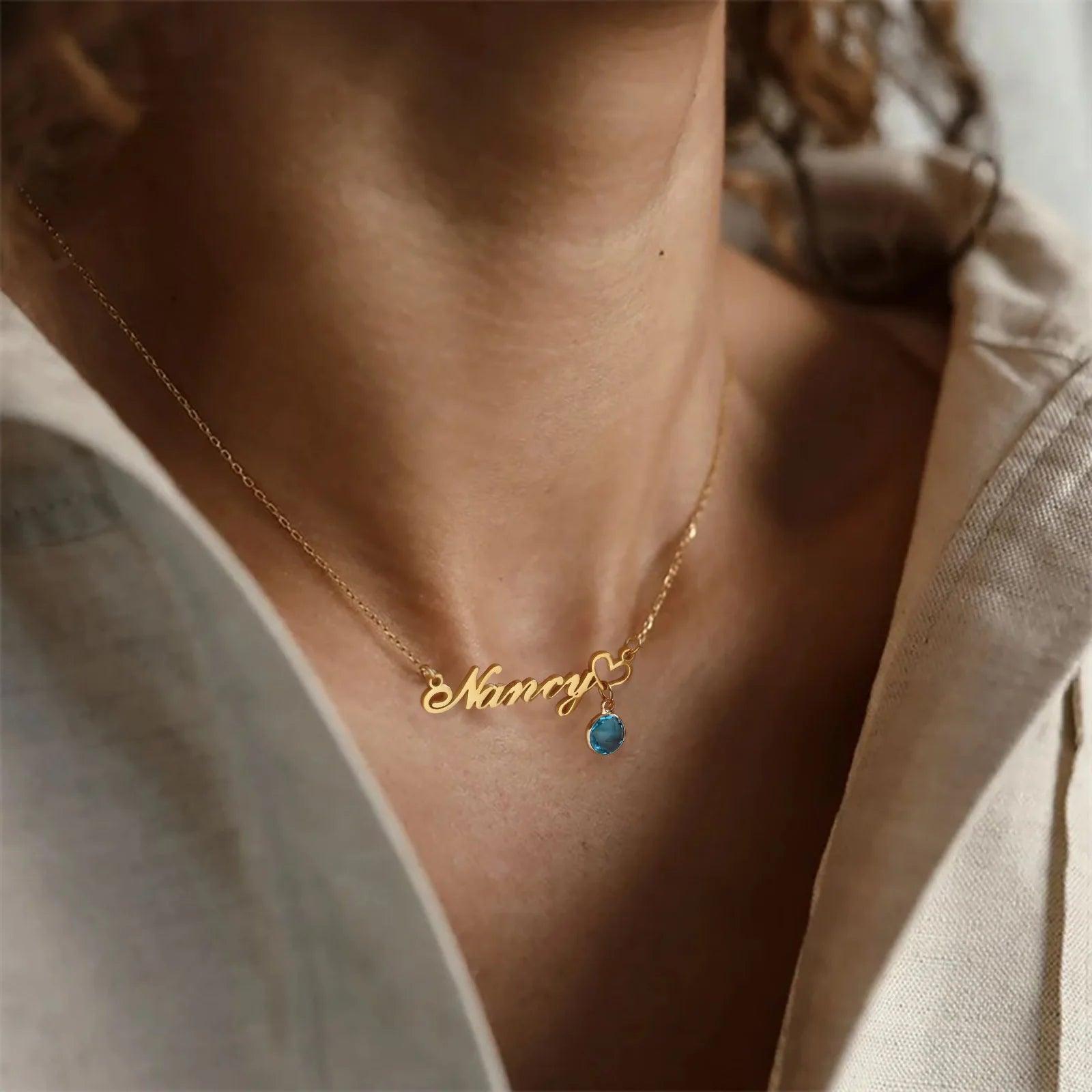 Personalized Women's Name Necklace Pendant with Birthstone