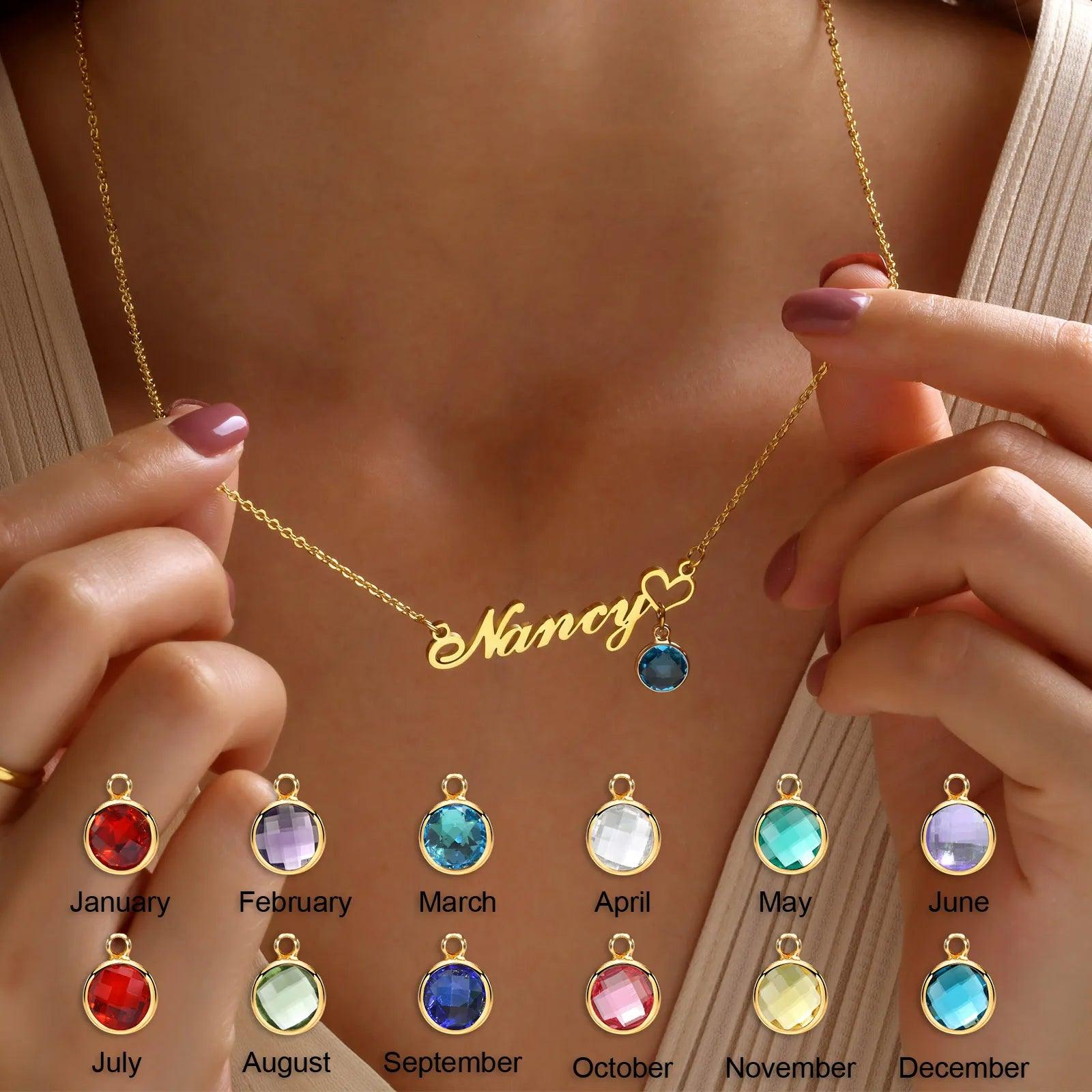 Personalized Women's Name Necklace Pendant with Birthstone