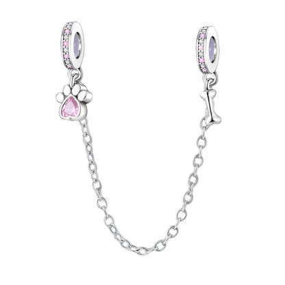 Pink Paws Safety Chain Charms for Pandora Bracelet