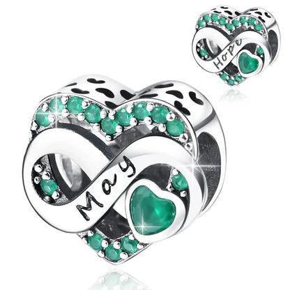 925 Sterling Silver May Birthstone Heart Bead Fits Pandora Bracelet DIY