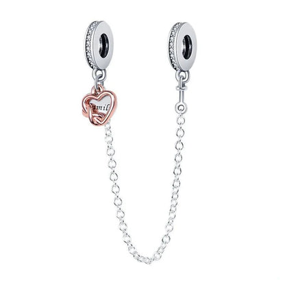 Family Heart Safety Chain Charms for Pandora Bracelet