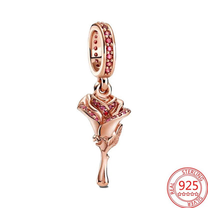 Rose in Bloom Rose Gold Charms in Sterling Silver