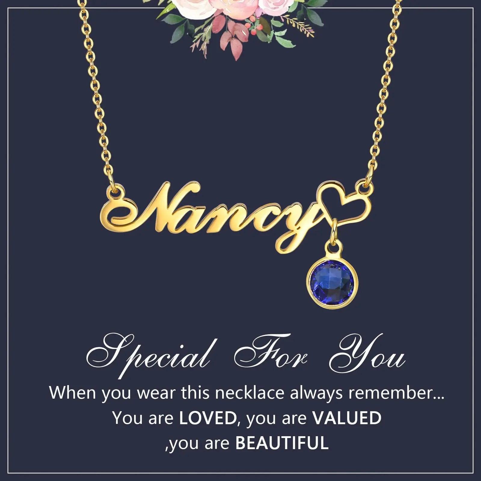 Personalized Women's Name Necklace Pendant with Birthstone