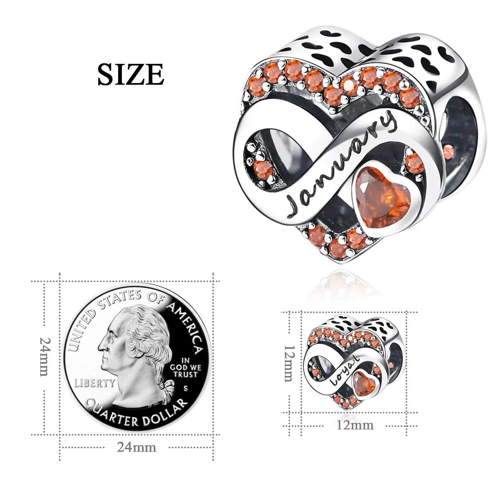 925 Sterling Silver Birthstone Heart Bead Fits Pandora Bracelet DIY