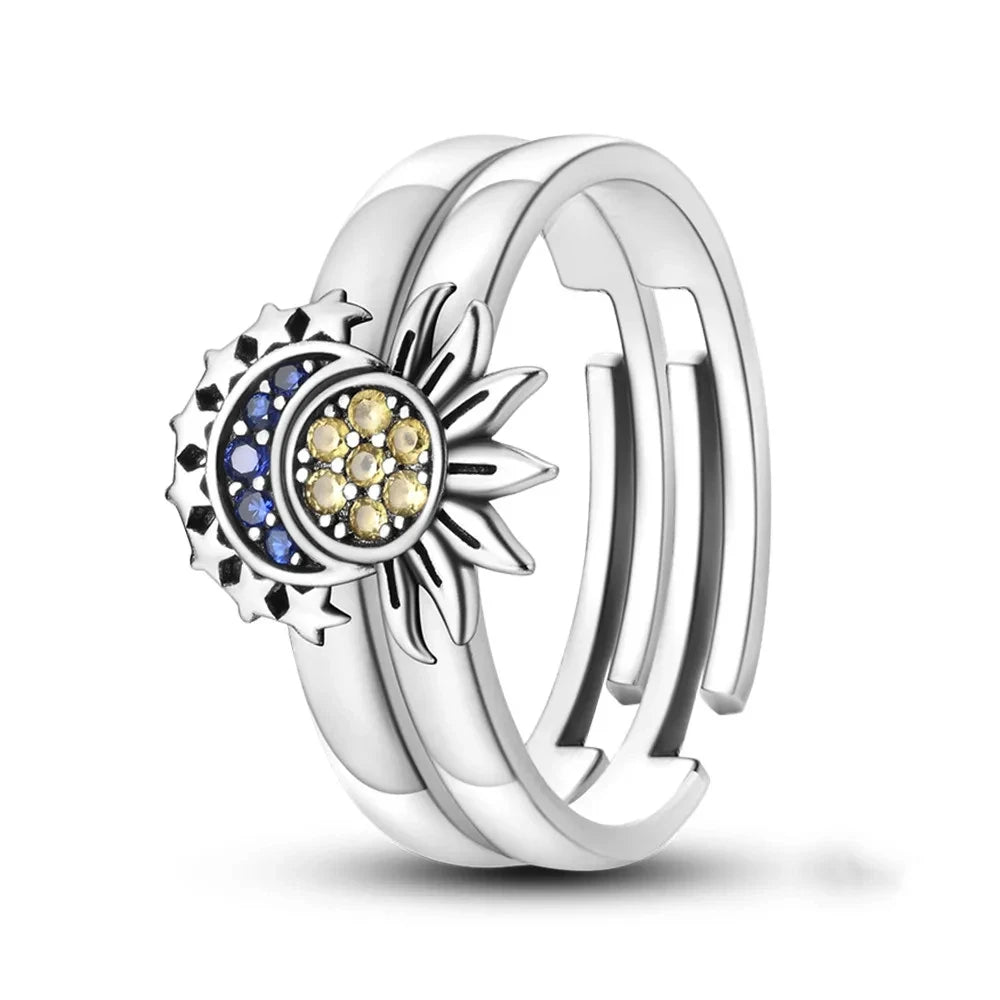 Shining Sun & Moon Ring – 925 Sterling Silver Celestial Ring for Women, Classic Everyday Jewelry Gift
