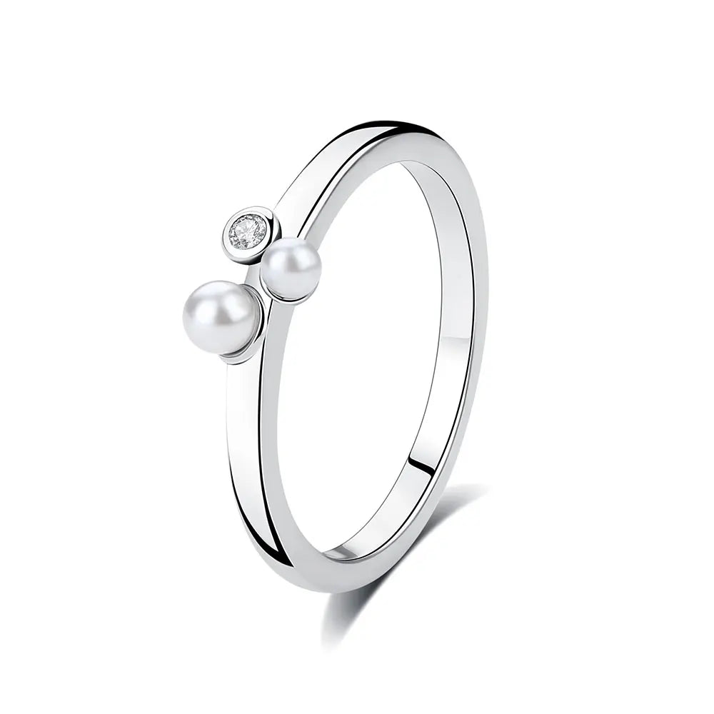 925 Sterling Silver Ring with two Pearls & Crystals for Women