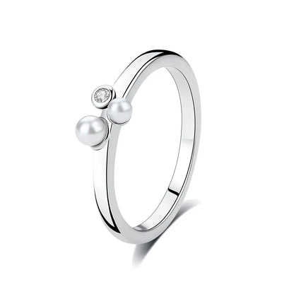 925 Sterling Silver Ring with two Pearls & Crystals for Women