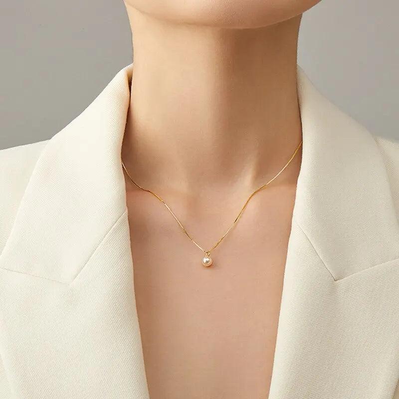 18K Gold Plated Sterling Silver Pearl Pendant Necklace - June Birthstone - Heart Crafted Gifts
