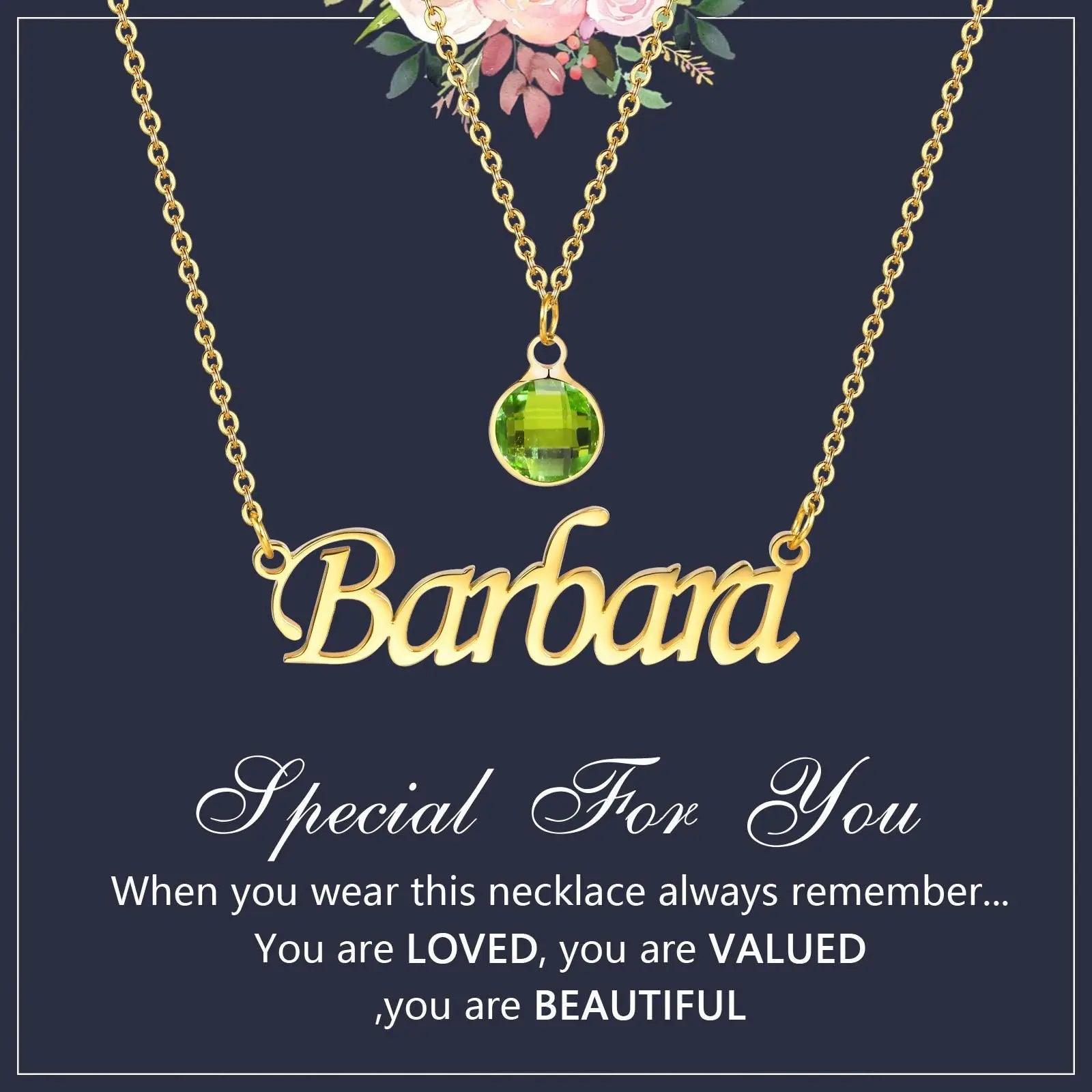 Personalized Women's Name Necklace Pendant with Birthstone