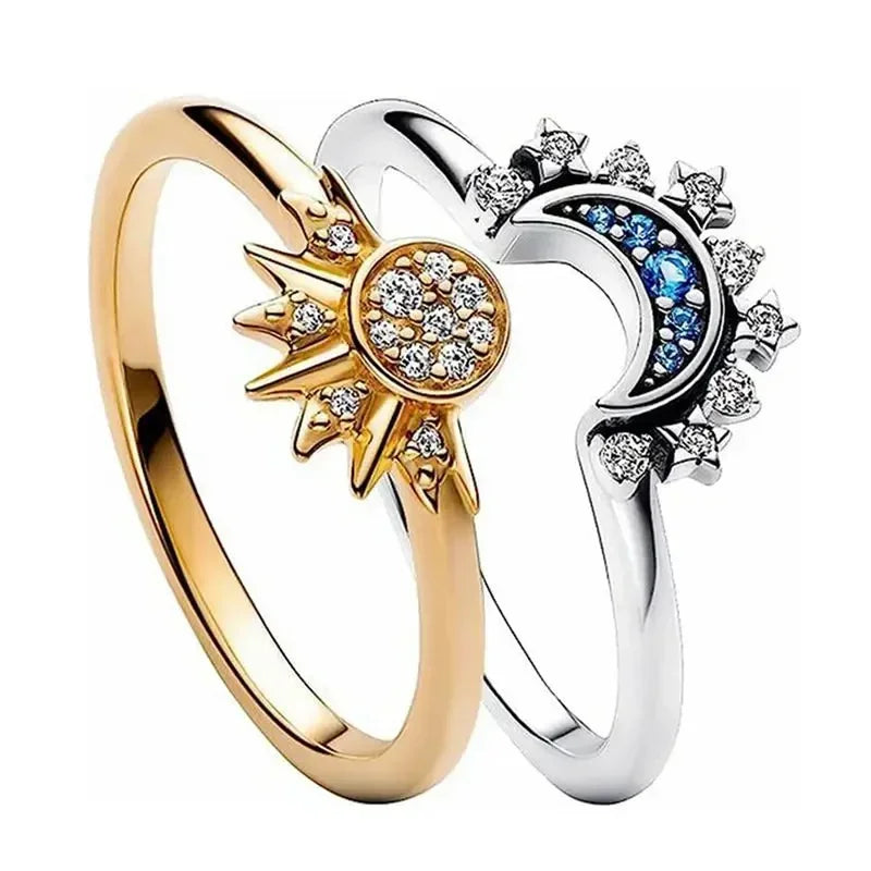 Shining Sun & Moon Ring – 925 Sterling Silver Celestial Ring for Women, Classic Everyday Jewelry Gift