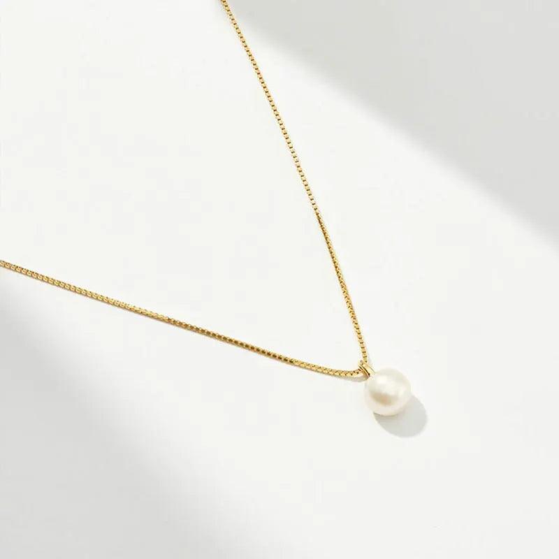 18K Gold Plated Sterling Silver Pearl Pendant Necklace - June Birthstone - Heart Crafted Gifts