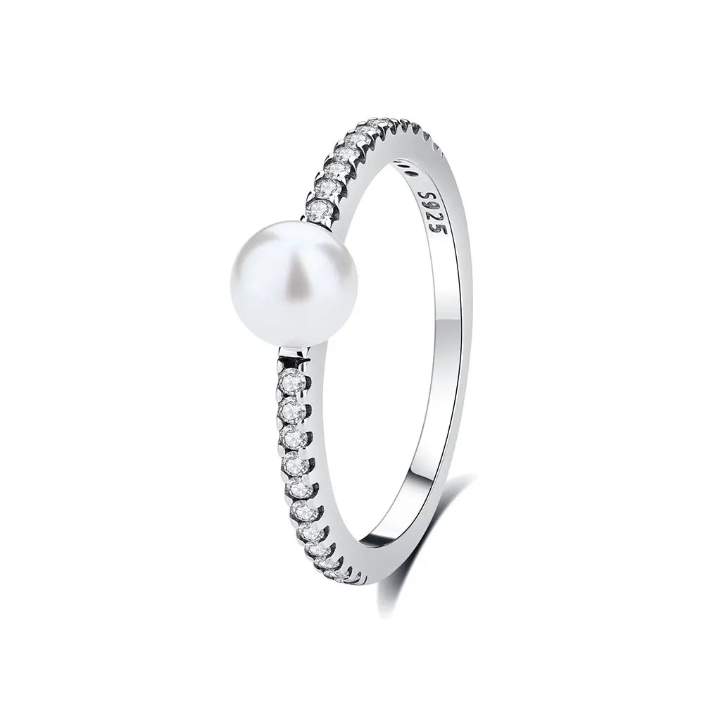 925 Sterling Silver Ring with one Pearls & Crystals for Women
