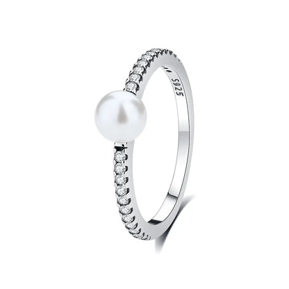 925 Sterling Silver Ring with one Pearls & Crystals for Women