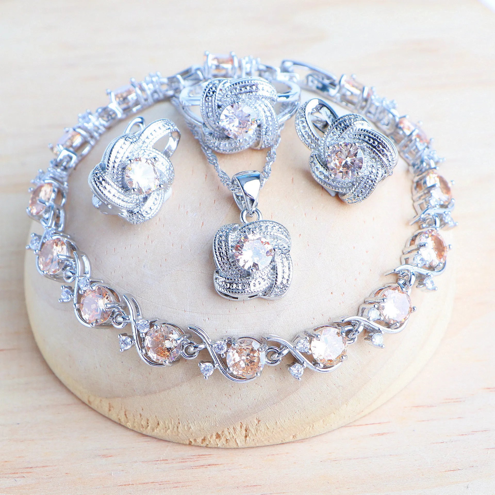 White or Stone Bridal Jewelry set in 925 Sterling Silver | Heart Crafted Gifts