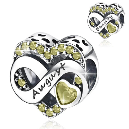 925 Sterling Silver August Birthstone Heart Bead Fits Pandora Bracelet DIY