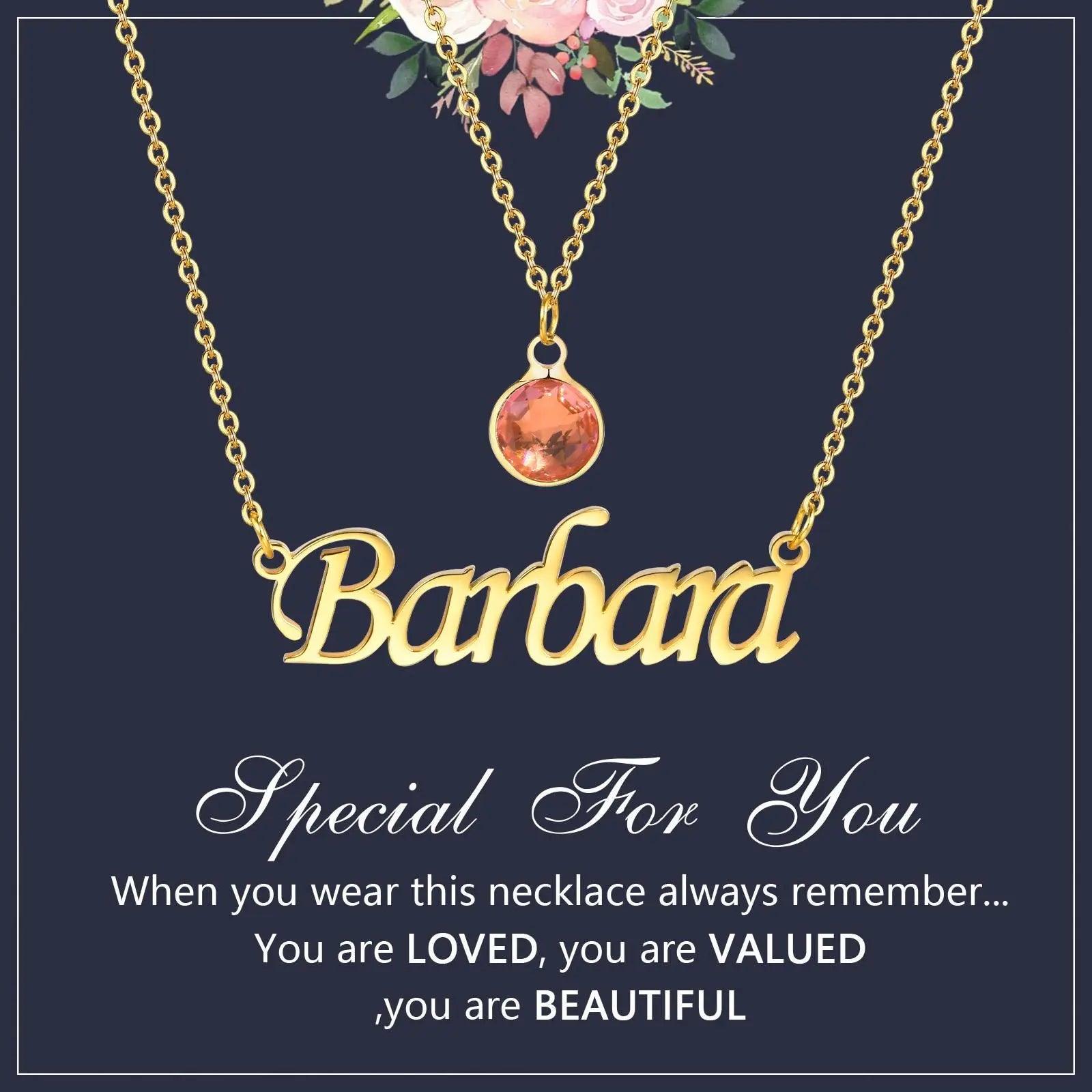 Personalized Women's Name Necklace Pendant with Birthstone