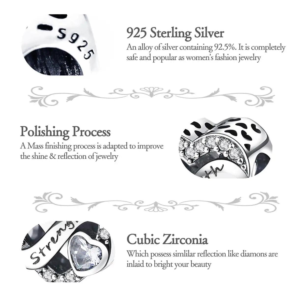 925 Sterling Silver Birthstone Heart Bead Fits Pandora Bracelet DIY