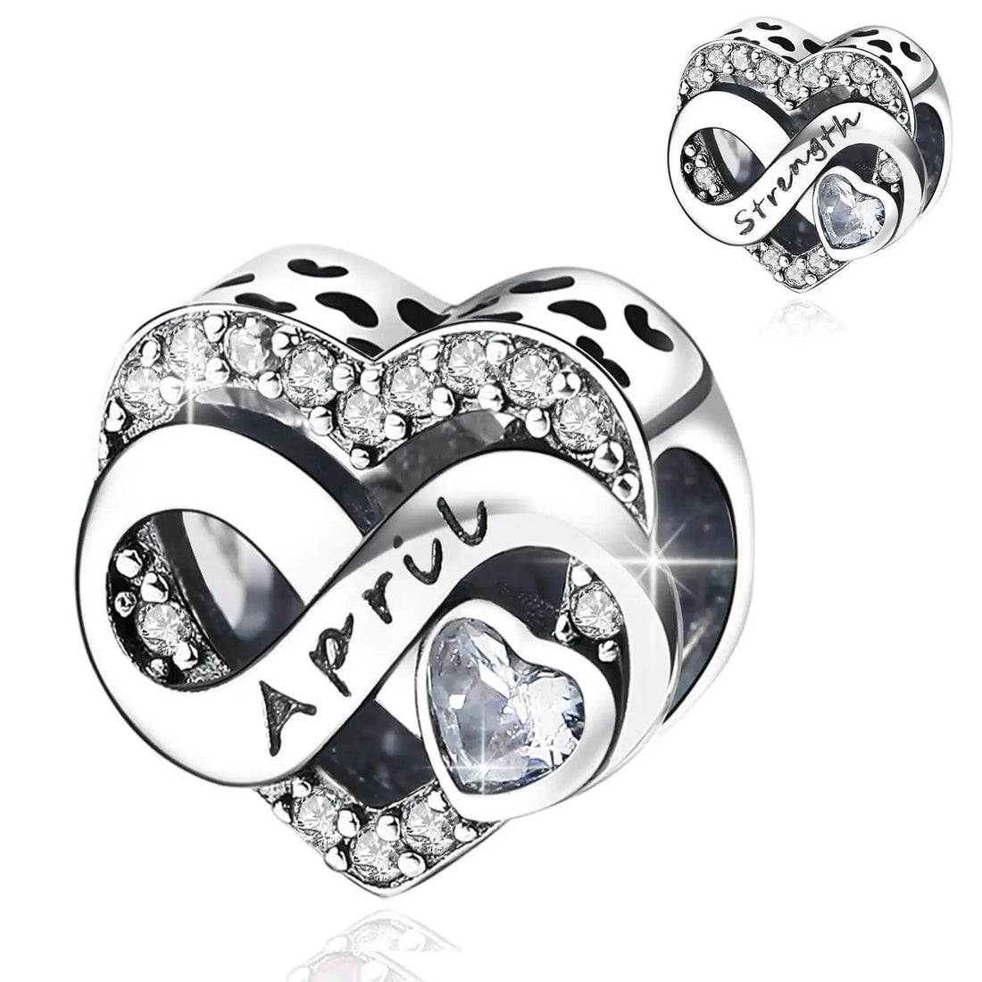 925 Sterling Silver April Birthstone Heart Bead Fits Pandora Bracelet DIY