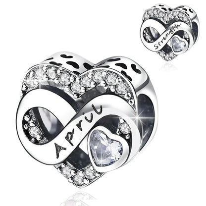 925 Sterling Silver April Birthstone Heart Bead Fits Pandora Bracelet DIY