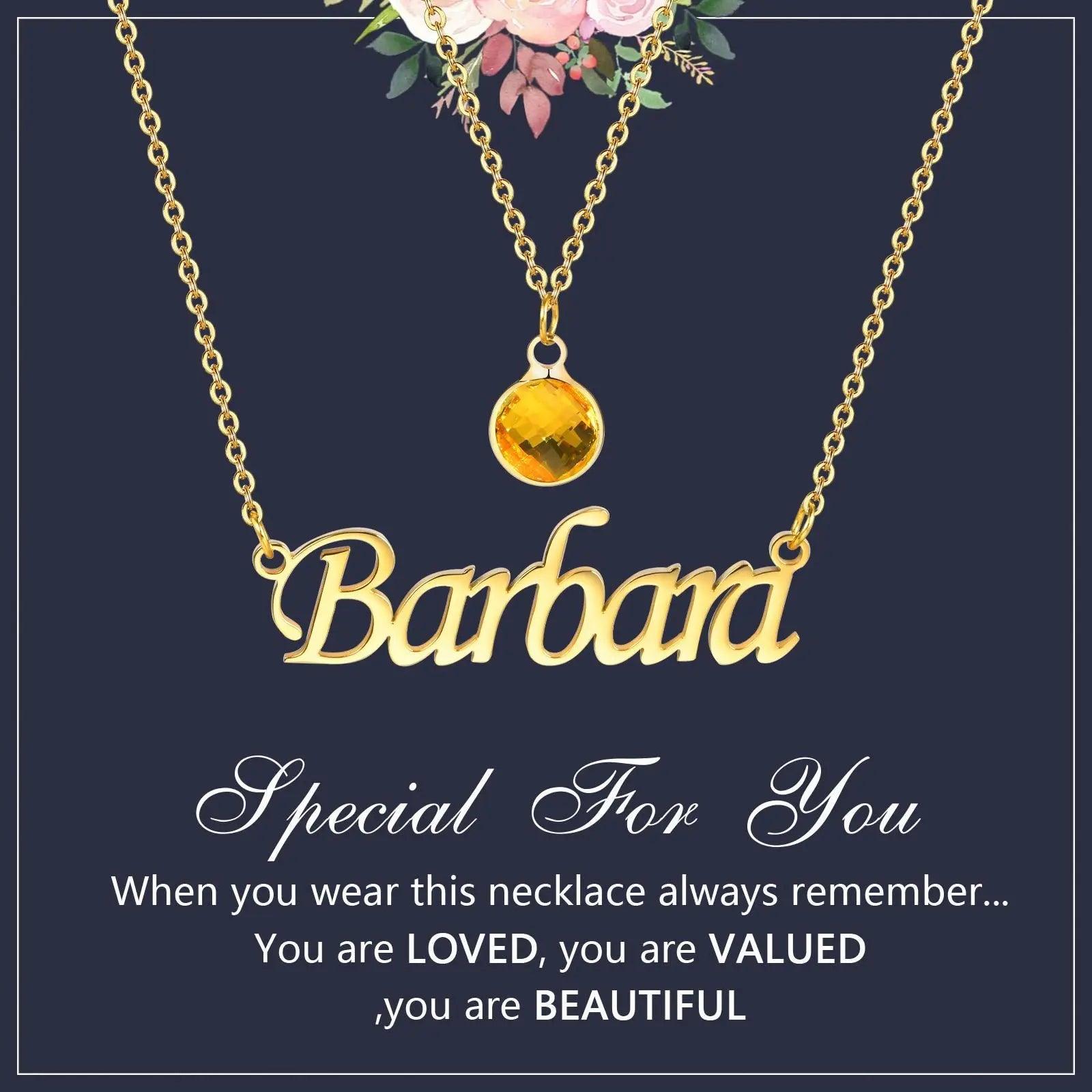 Personalized Women's Name Necklace Pendant with Birthstone