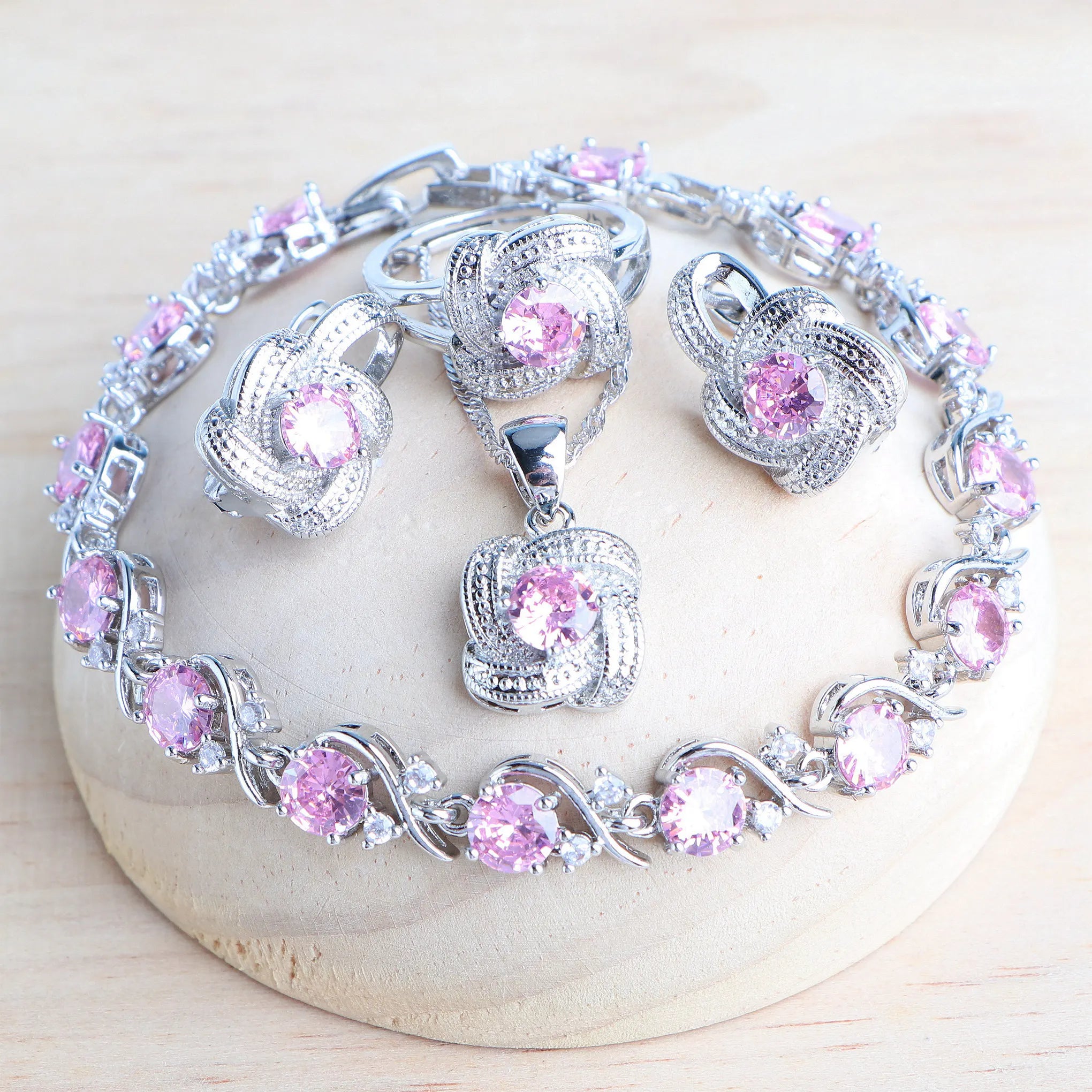 Pink Stone Bridal Jewelry set in 925 Sterling Silver | Heart Crafted Gifts