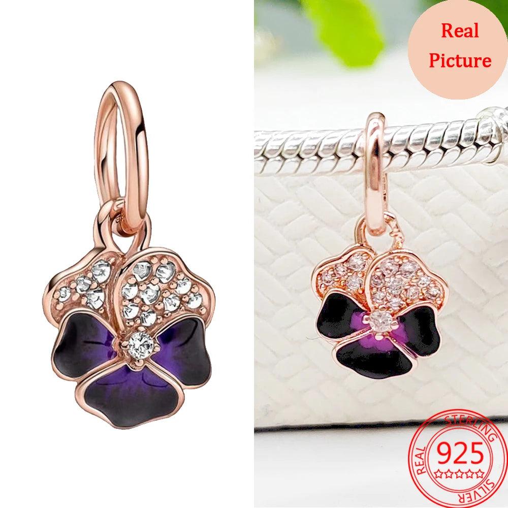 Pansy Rose Gold Charms in Sterling Silver