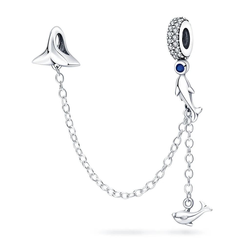 Hanging Dolphin Safety Chain Charms for Pandora Bracelet