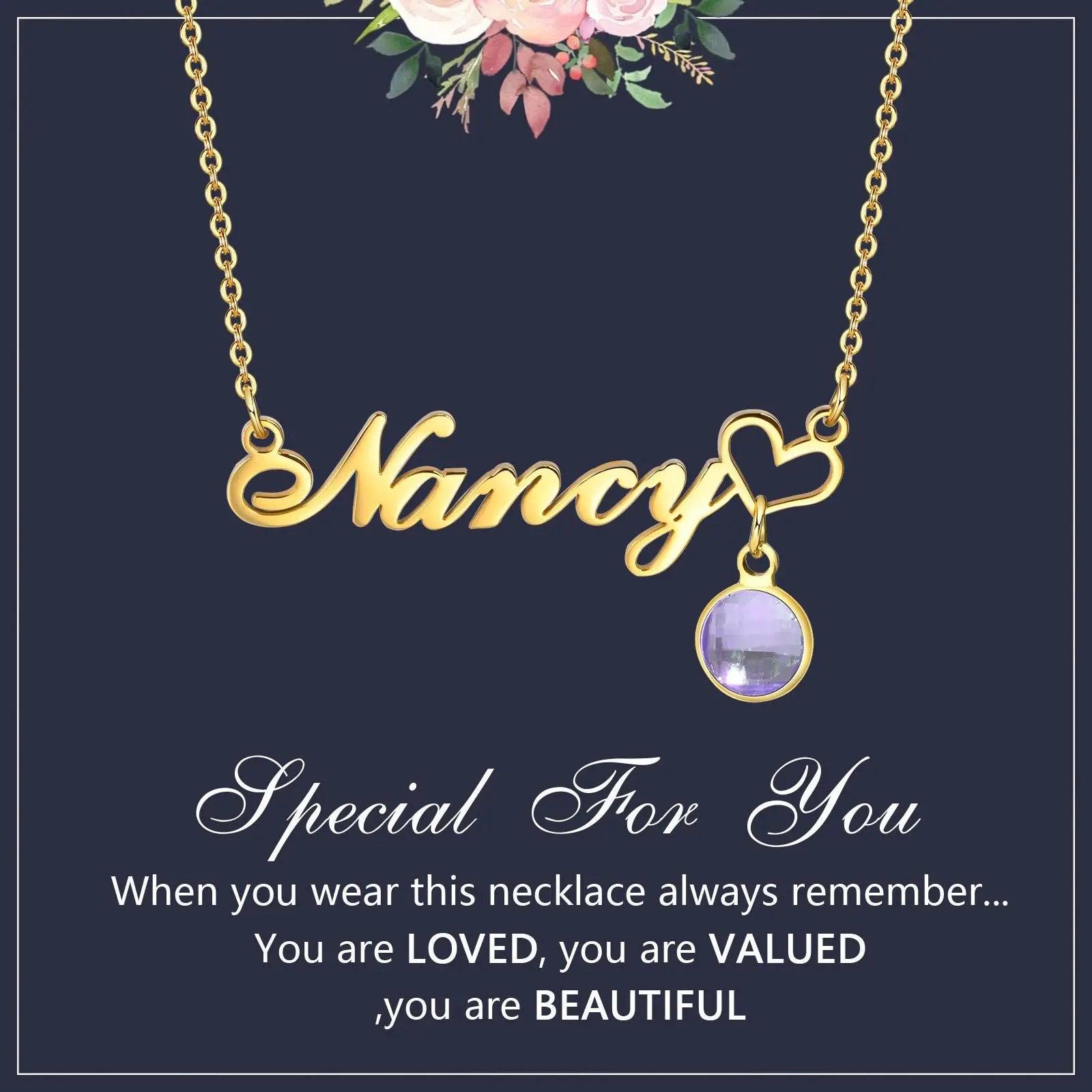 Personalized Women's Name Necklace Pendant with Birthstone