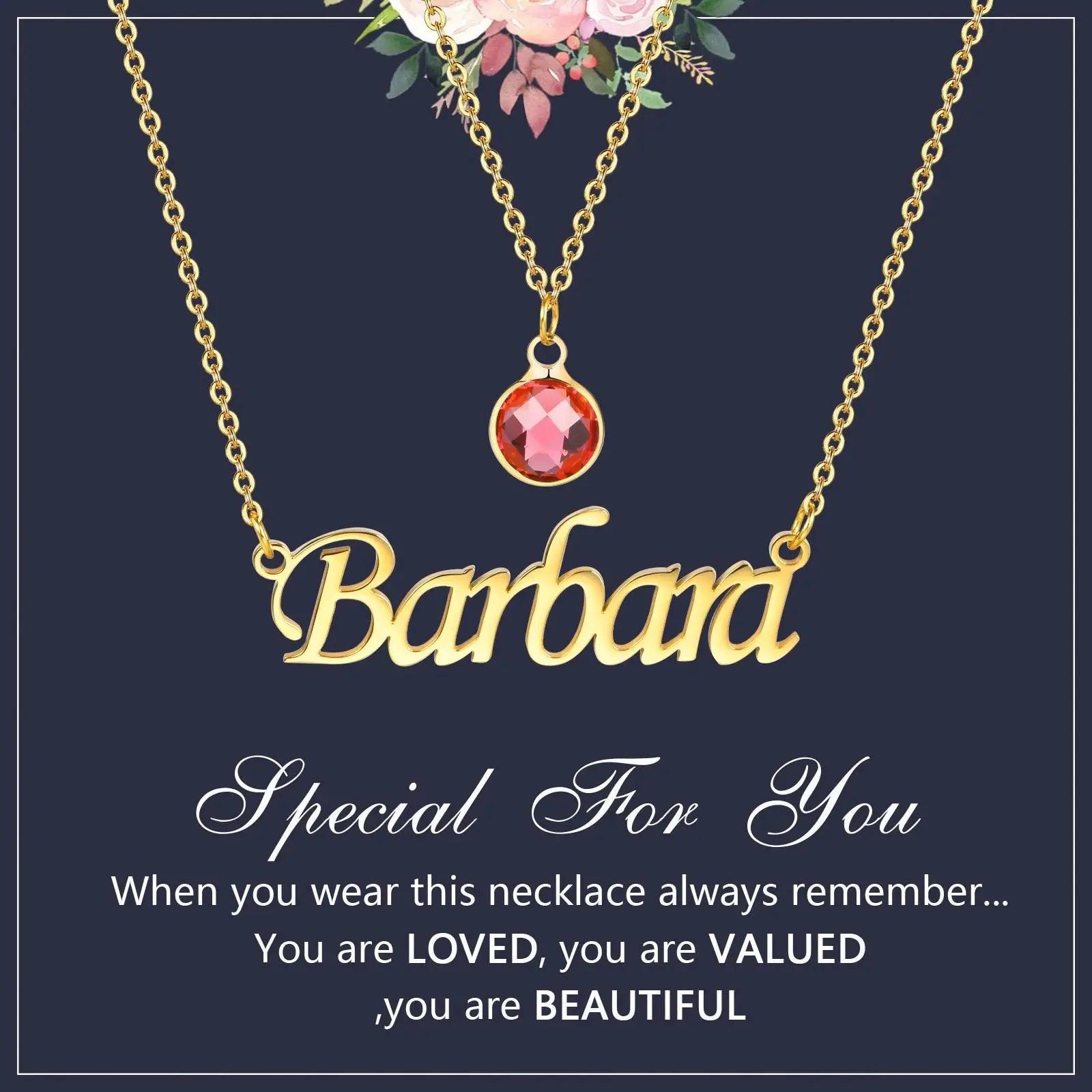 Personalized Women's Name Necklace Pendant with Birthstone