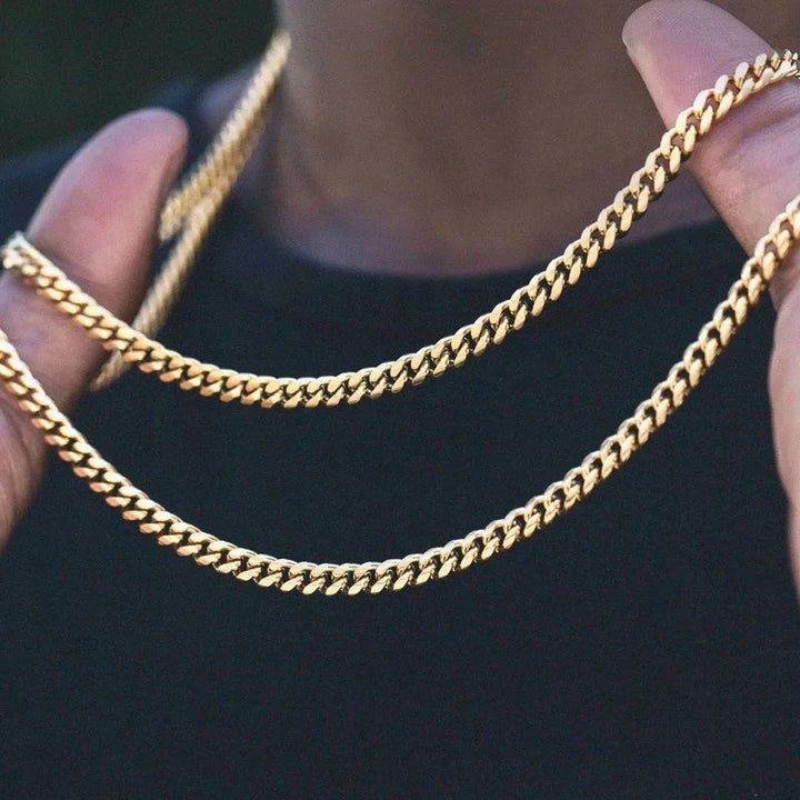 Cuban Link Chain Necklace in Stainless Steel Black & Gold Color: Men & Women Jewelry - Jewelry