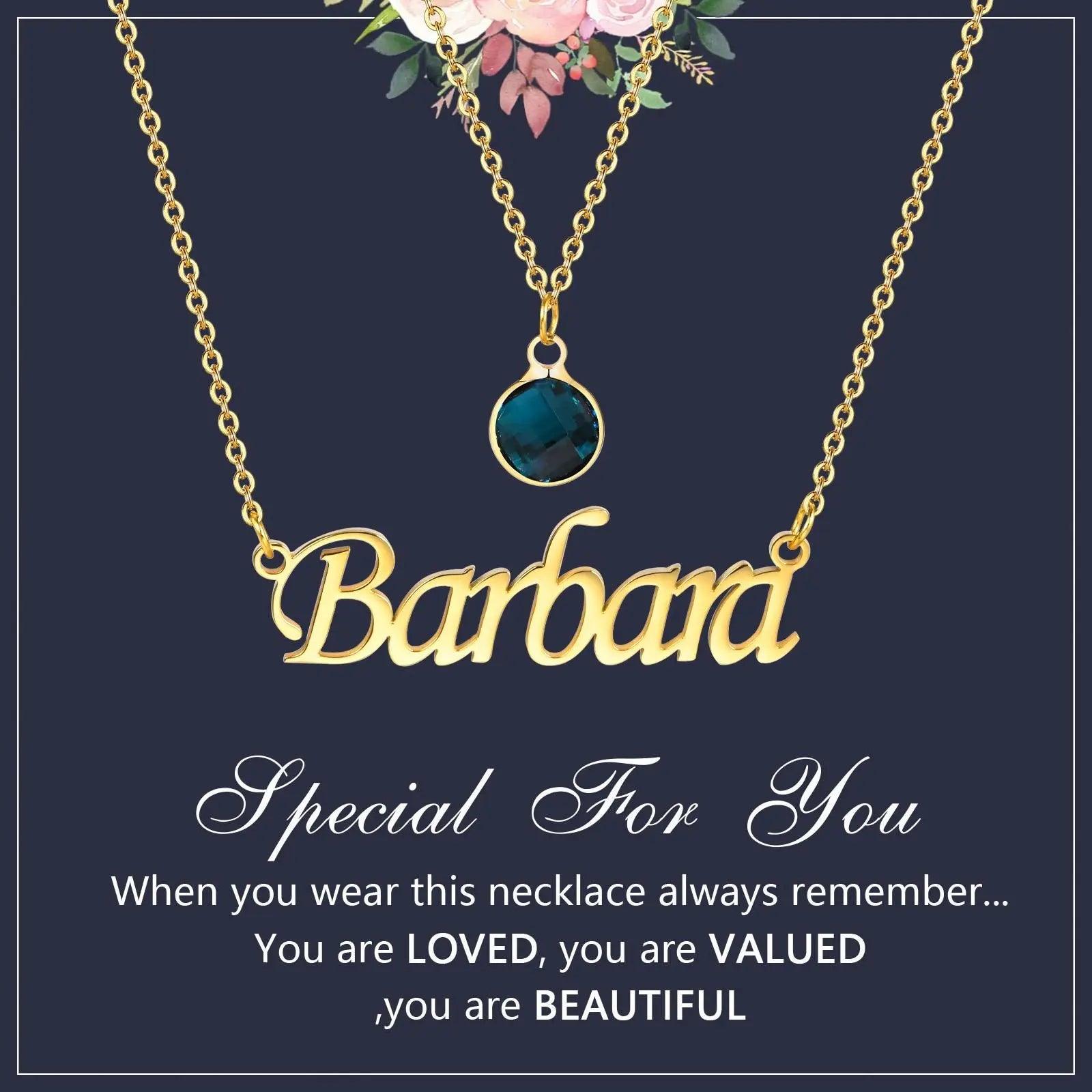 Personalized Women's Name Necklace Pendant with Birthstone