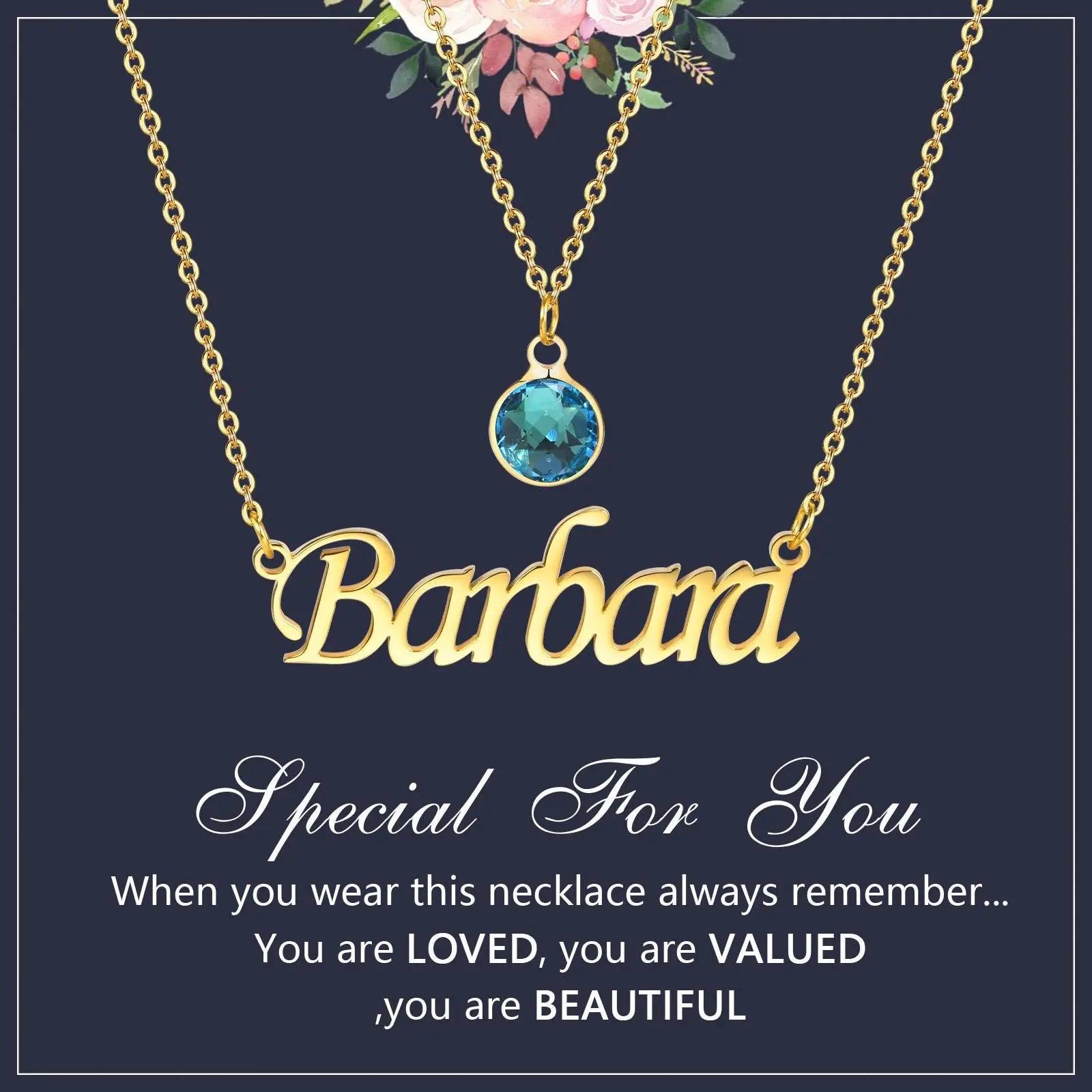 Personalized Women's Name Necklace Pendant with Birthstone