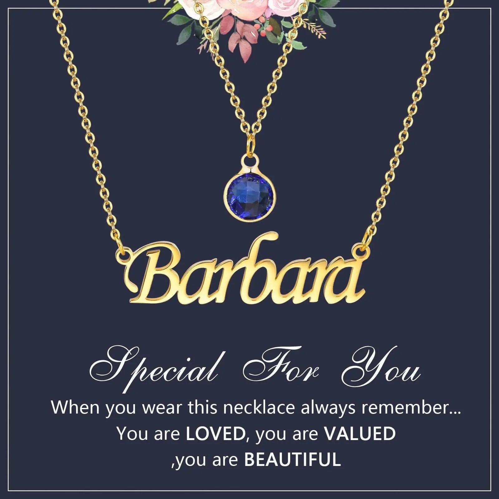 Personalized Women's Name Necklace Pendant with Birthstone