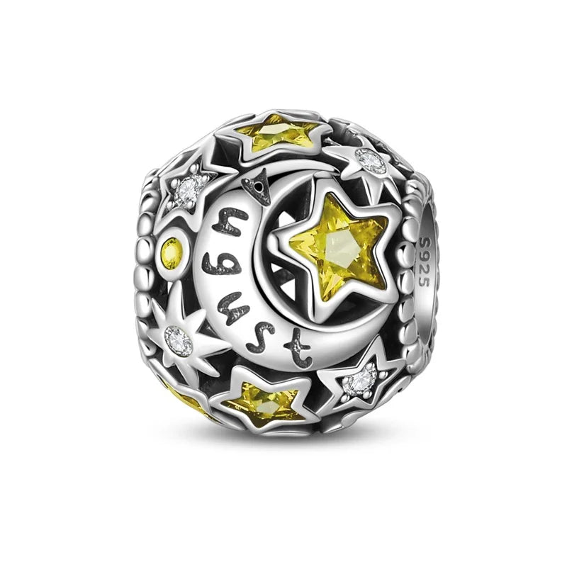 August Birthstone Charms: Round in 925 Sterling Silver