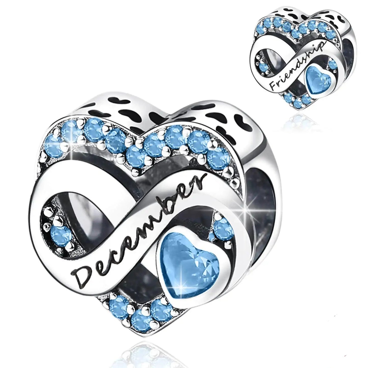 925 Sterling Silver December Birthstone Heart Bead Fits Pandora Bracelet DIY