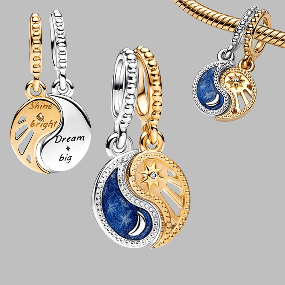 Two Tone Moon & Sun Splittable Pandora Charms at Heart Crafted Gifts