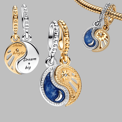 Two Tone Moon & Sun Splittable Pandora Charms at Heart Crafted Gifts