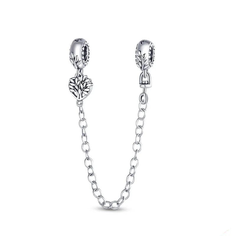 Pink Heart Safety Chain Charms for Pandora Bracelet