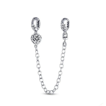 Pink Heart Safety Chain Charms for Pandora Bracelet