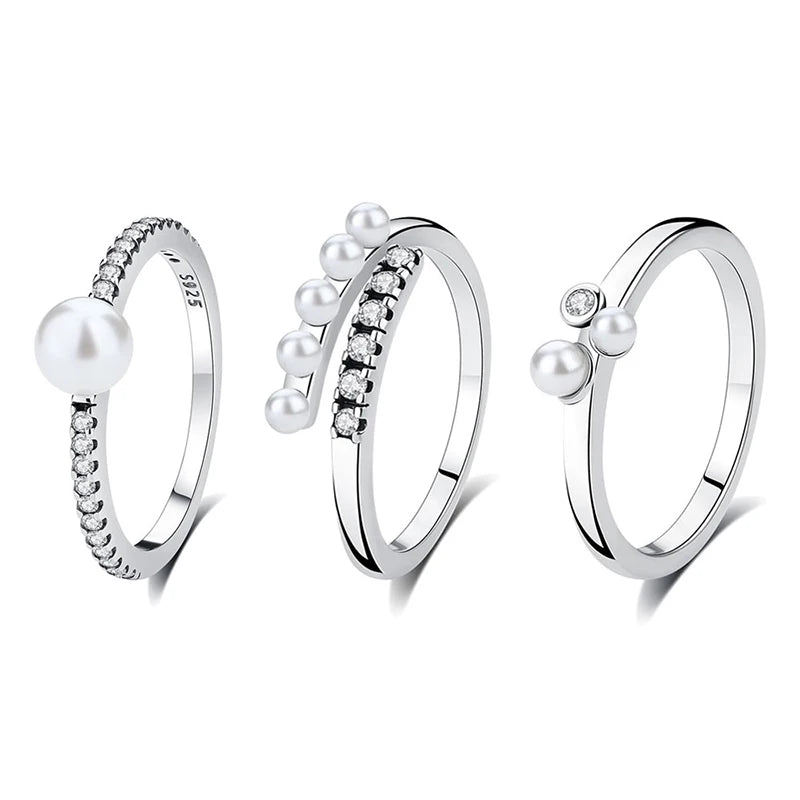 925 Sterling Silver Ring with Pearls & Crystals for Women