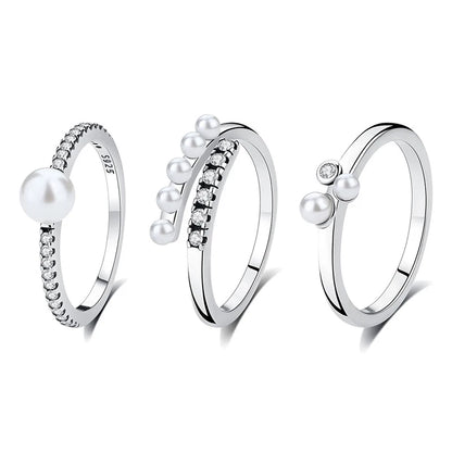 925 Sterling Silver Ring with Pearls & Crystals for Women